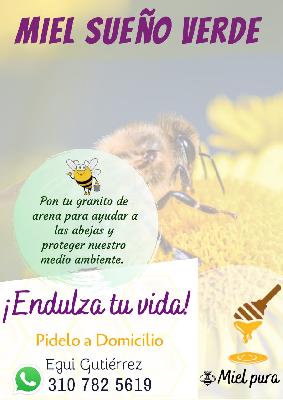 MIEL DE ABEJAS SUEÑO VERDE ENVASADA EN BOTELLA PLÁSTICA PESO 1 KG